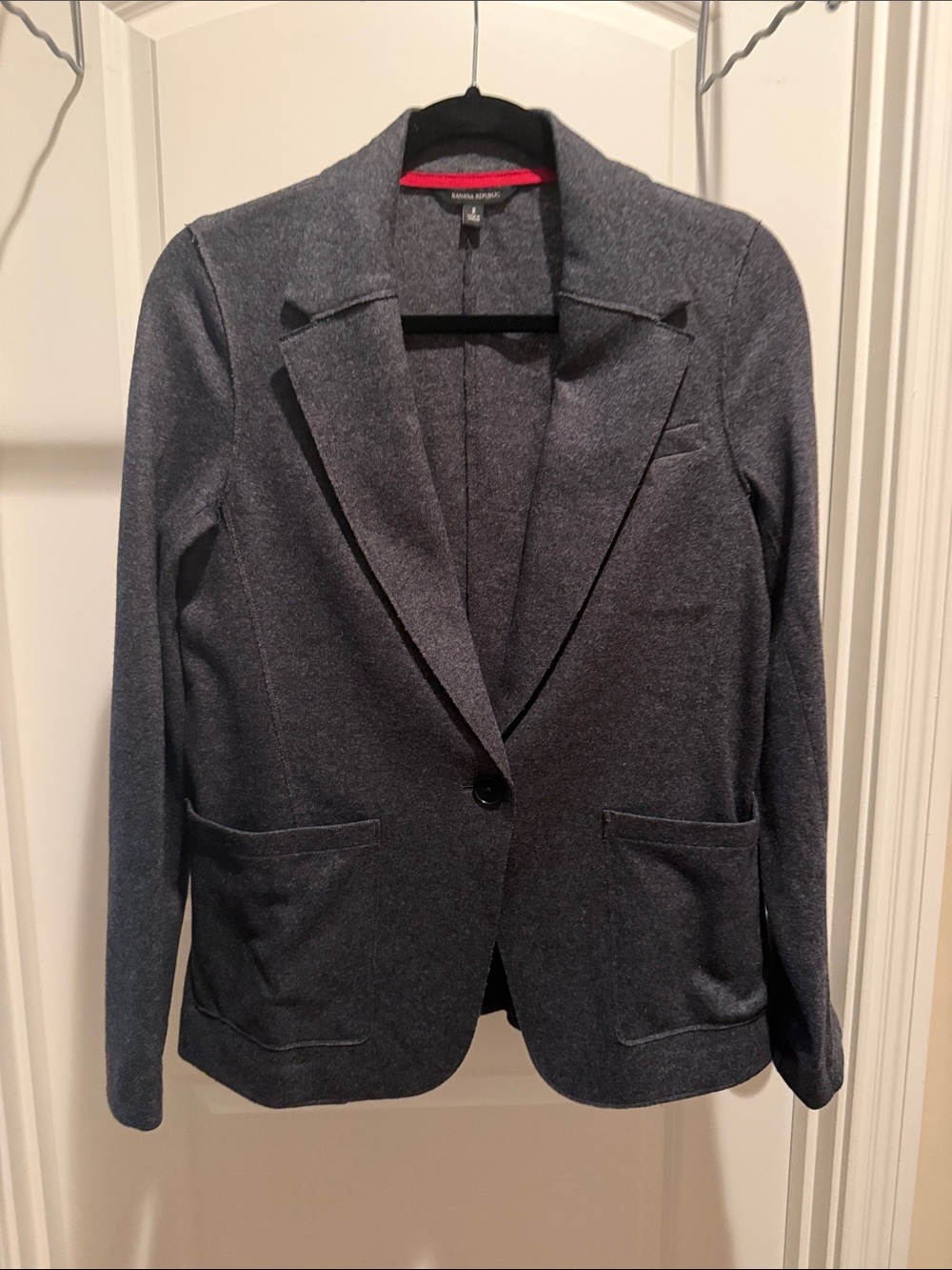 Banana Republic Dark Gray Knit Blazer with Single Button wool blended